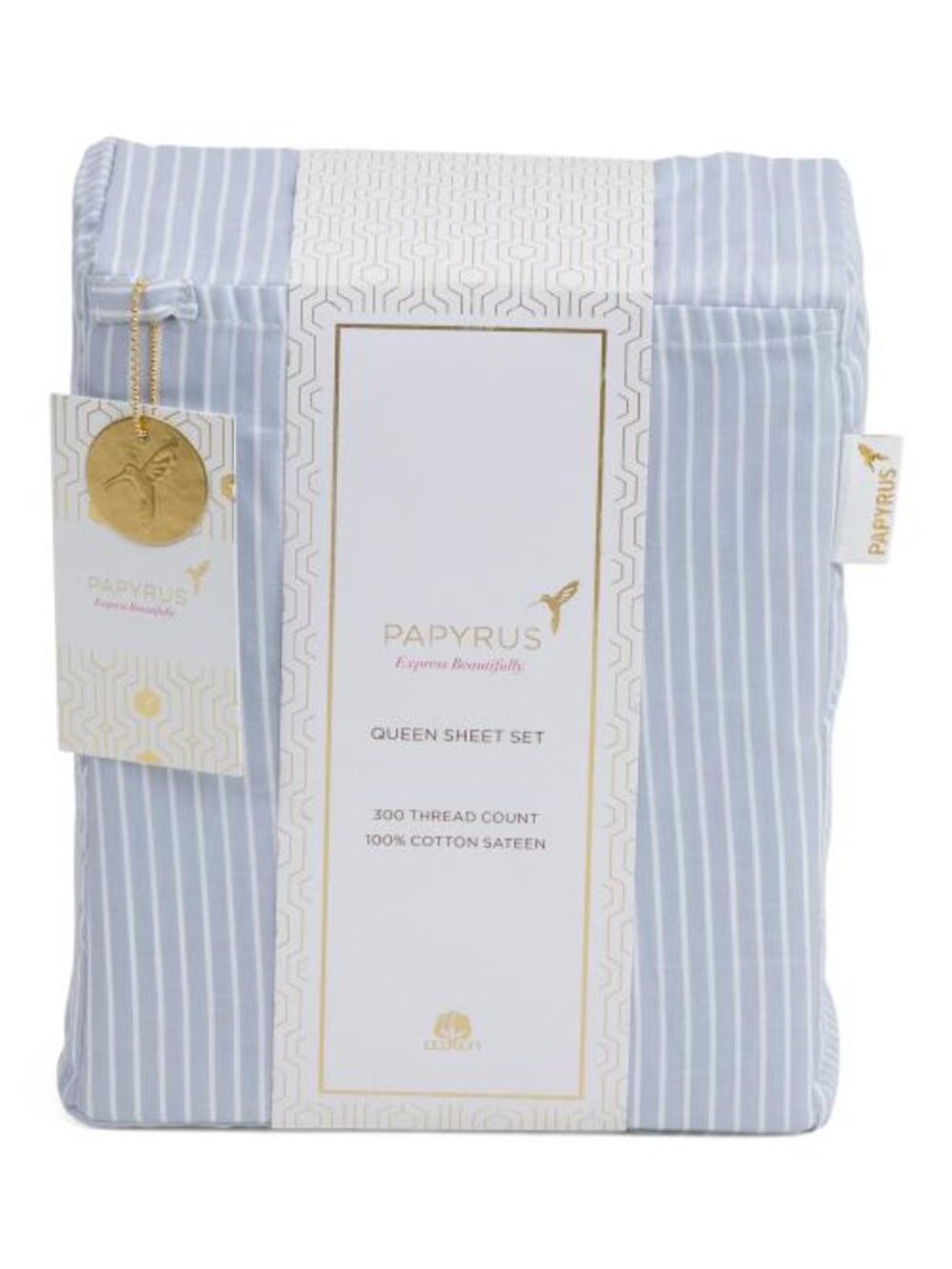 PAPYRUS 300tc Cotton Sateen Pinstriped Sheet Set